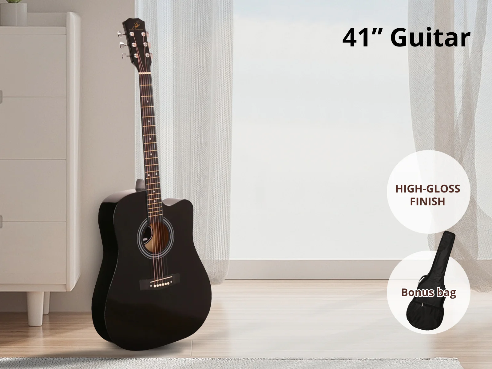 41'' Acoustic Guitar - Black - Image 2