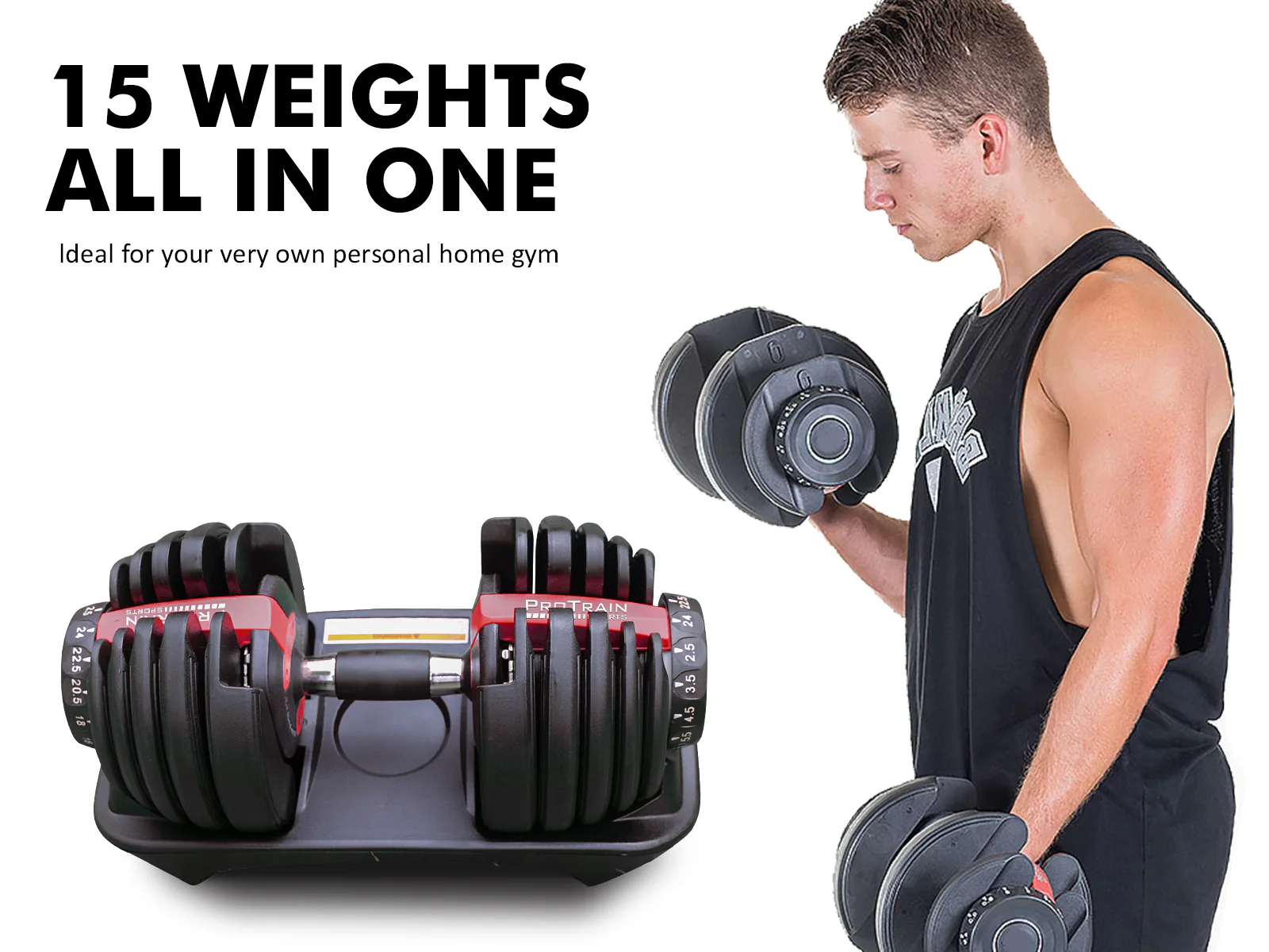 Adjustable Dumbbell Black & Red - 24 kg - Image 5
