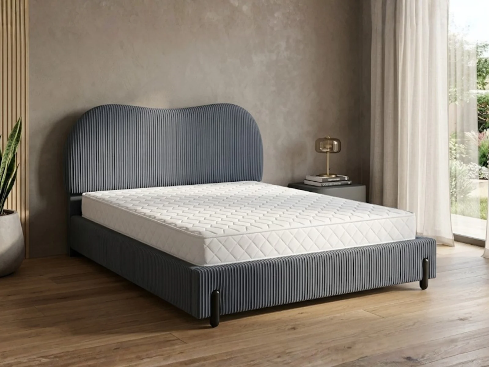 Arna Bed Frame Grey & Bon15 Mattress - Queen - Image 2