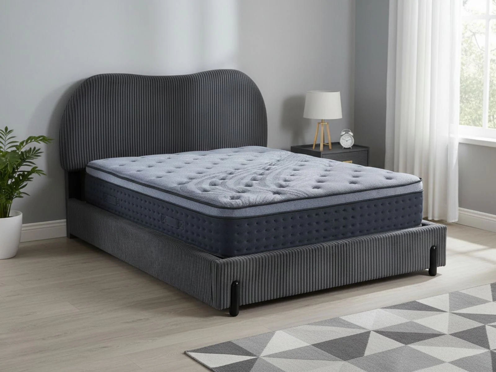 Arna Bed Frame Grey & Euro Top Mattress B34 - Double - Image 2