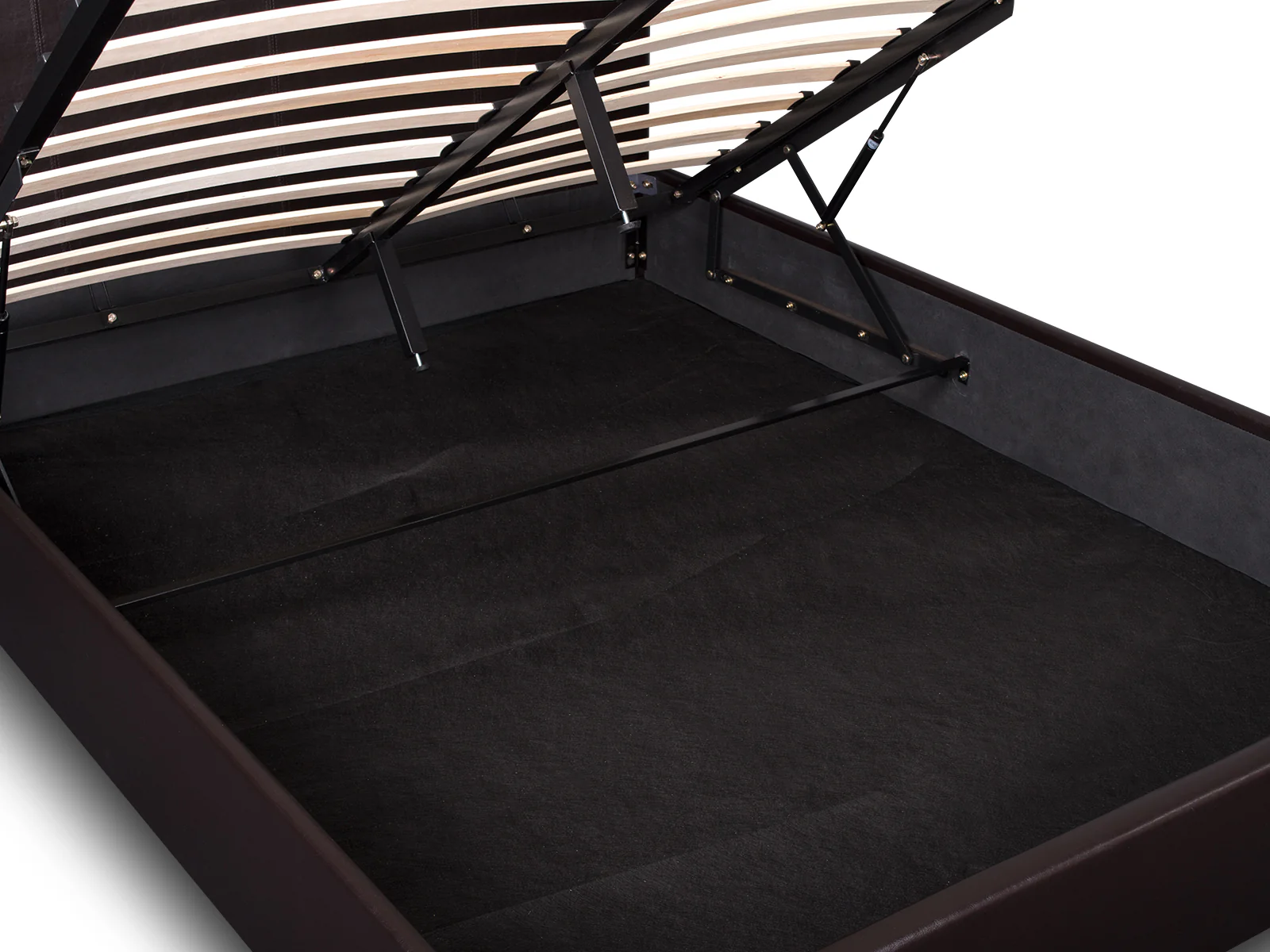 Bass Storage Bed Frame PU Dark Brown & Euro Top Mattress J32 - Double - Image 9