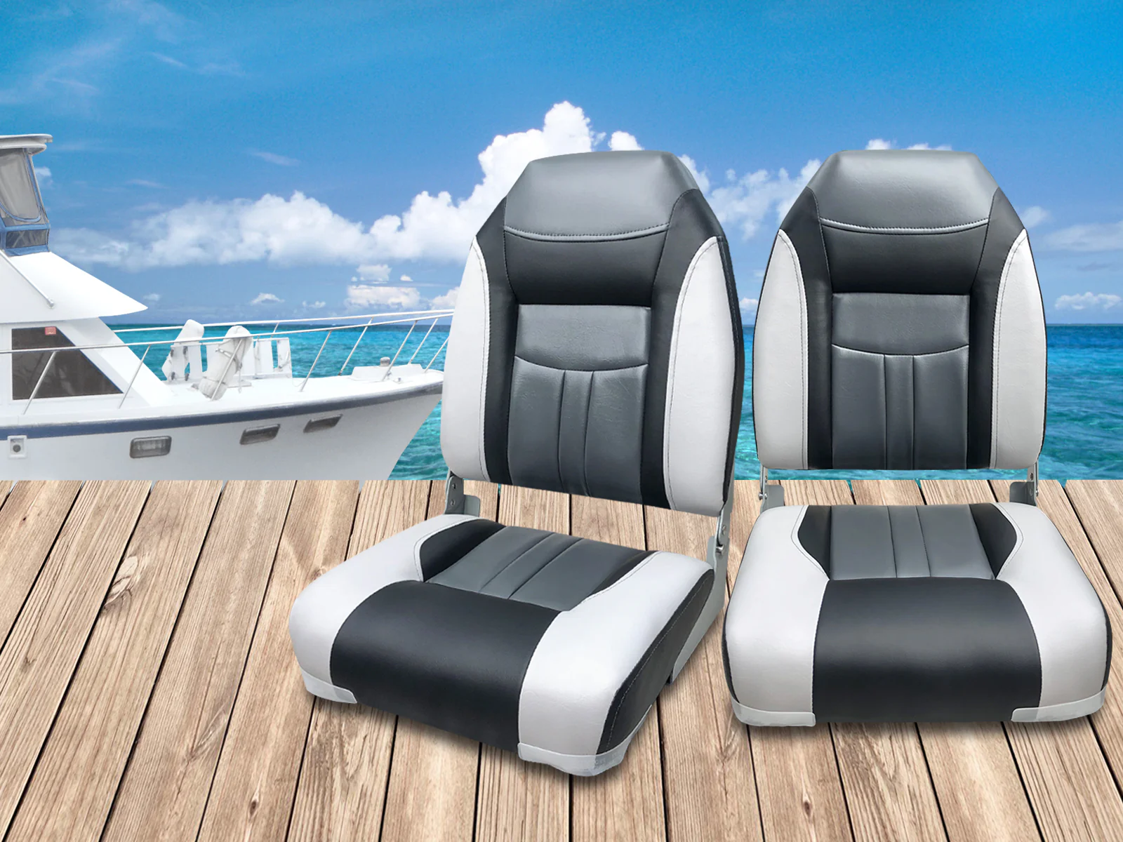 High-Back Boat Seat – Grey (Set of 2) - Image 3