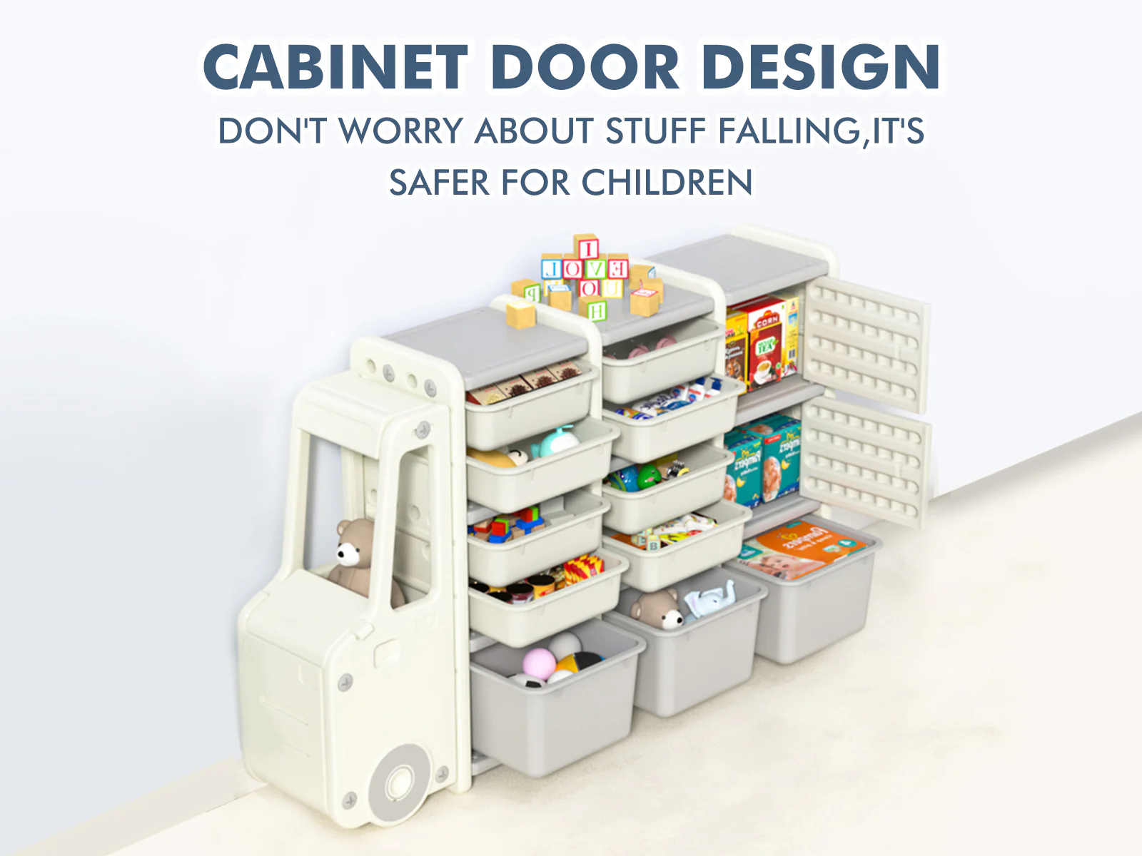 Car Shape Kids Toy Storage Shelf Set 2x2 White - Image 10