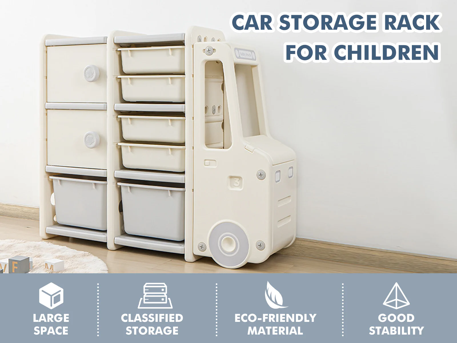 Car Shape Kids Toy Storage Shelf Set 2x3 White - Image 7