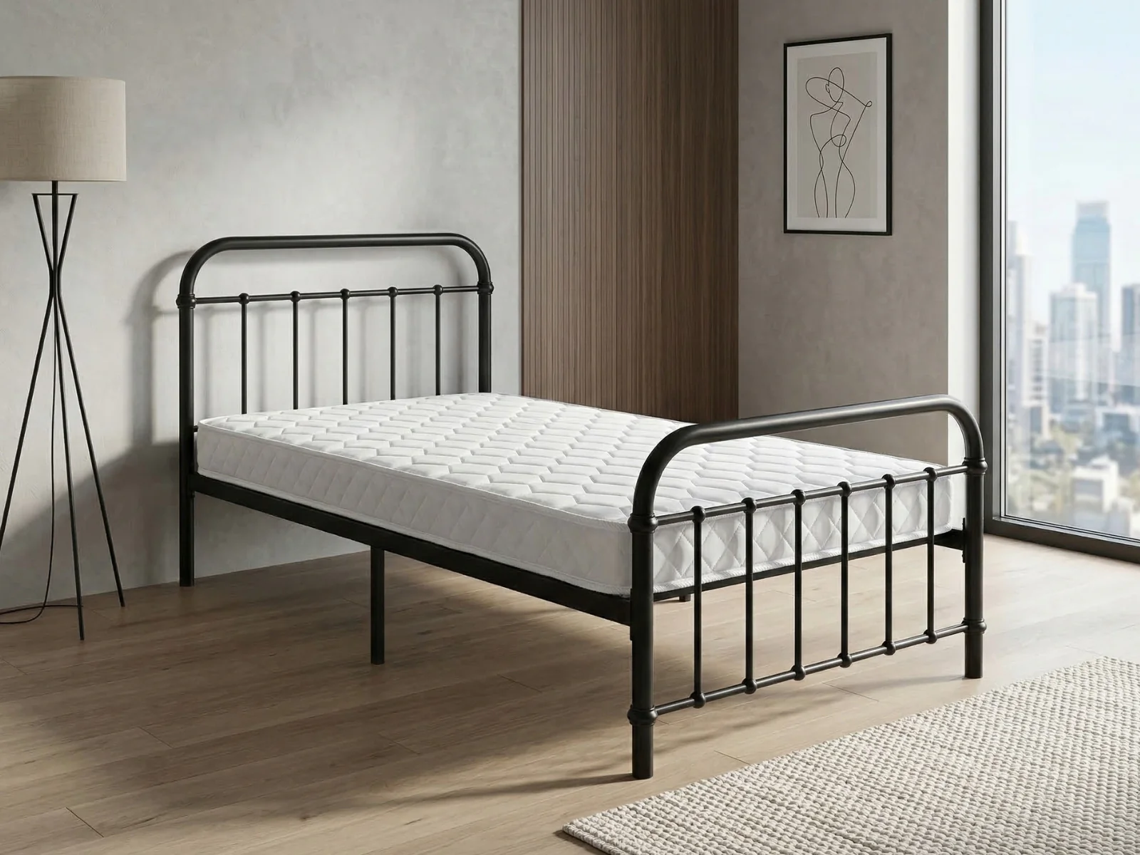 Darcy Metal Bed Frame Black & Bon10 Mattress - Single - Image 2