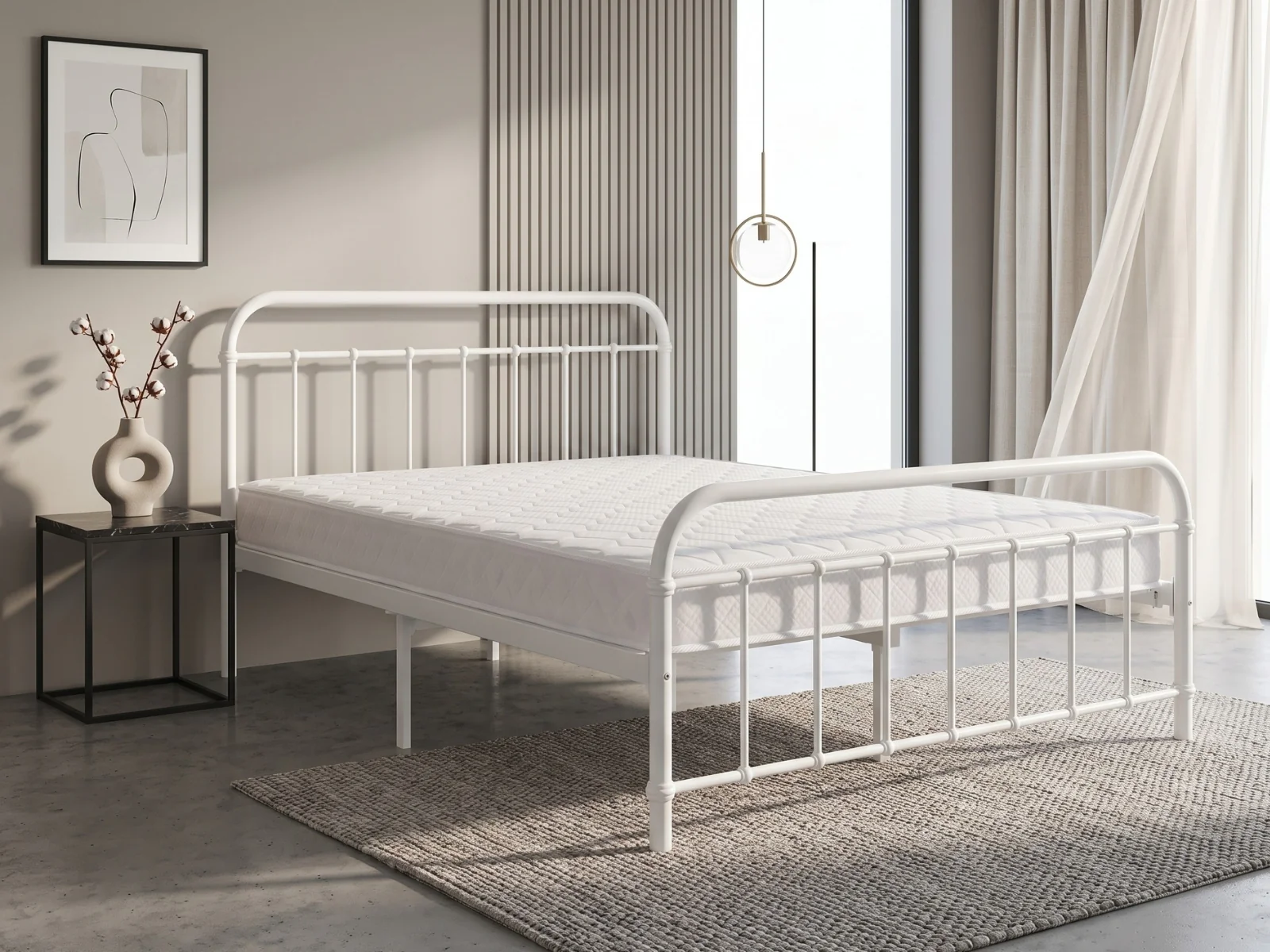Darcy Metal Bed Frame White & Bon15 Mattress - Queen - Image 2