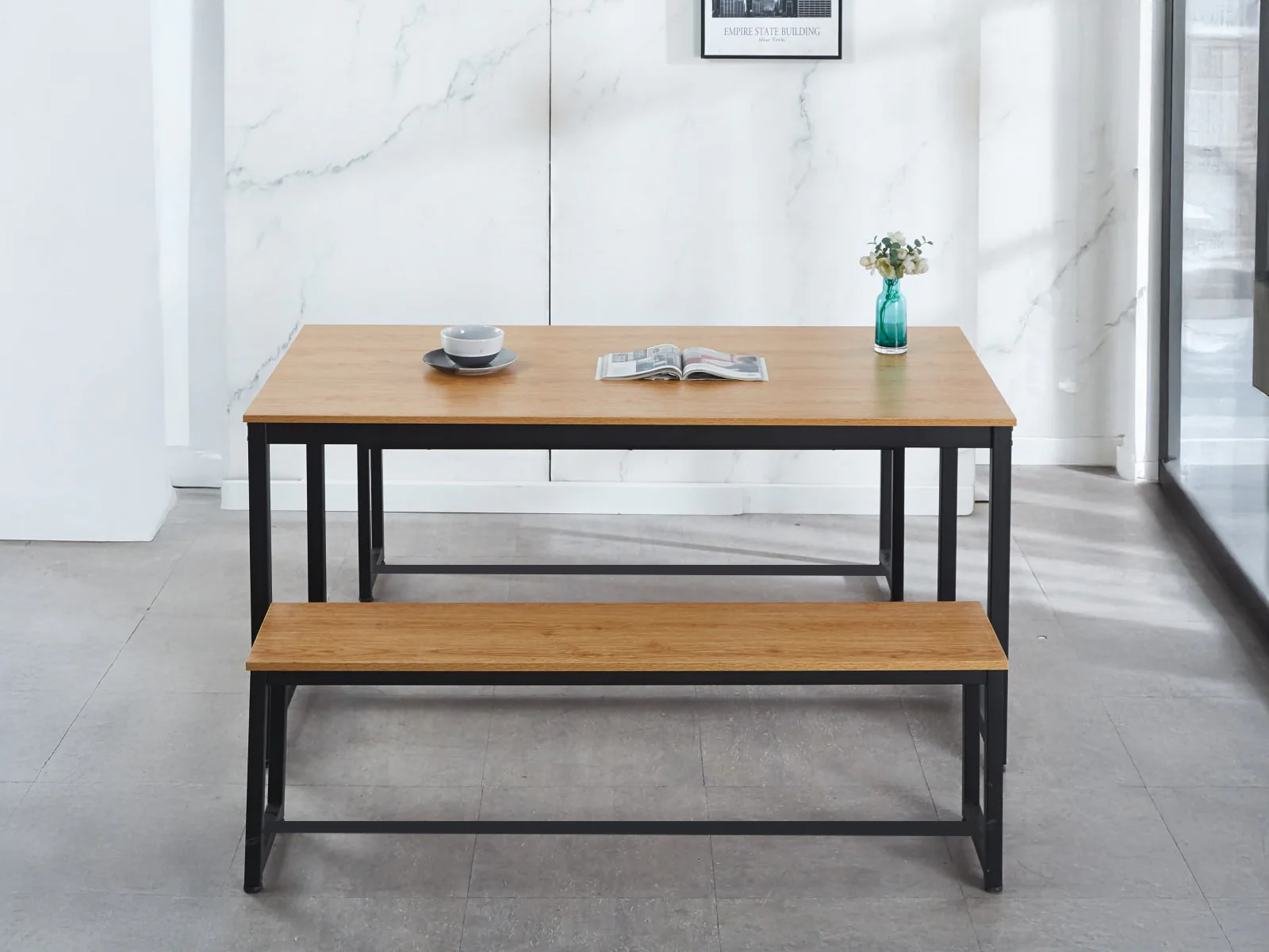 Wooden Dining Bench with Metal Legs - 140 cm - Image 4