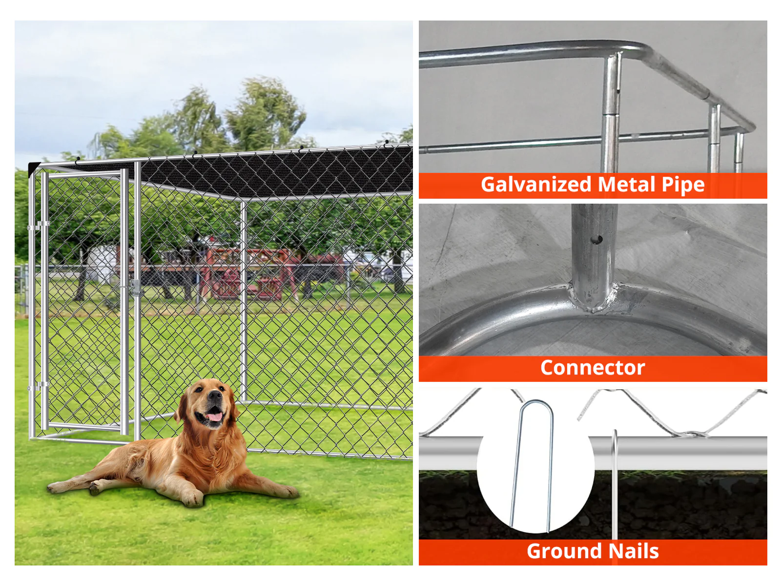 Dog run D with shade sail 2.3x2.3x1.2m - Image 7