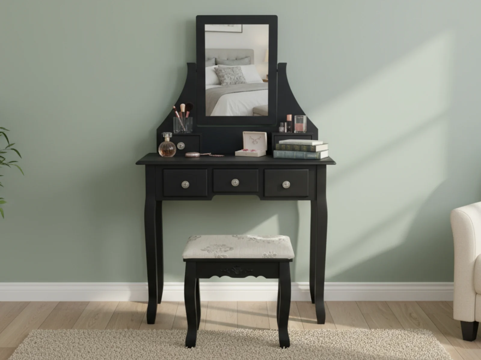 Dressing Table with Stool Black - 74.5 cm - Image 2