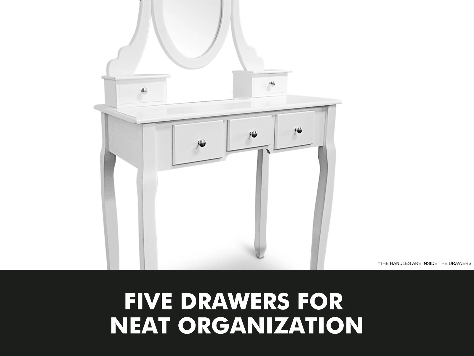 5-Drawer Dressing Table Set White - 80 cm - Image 5