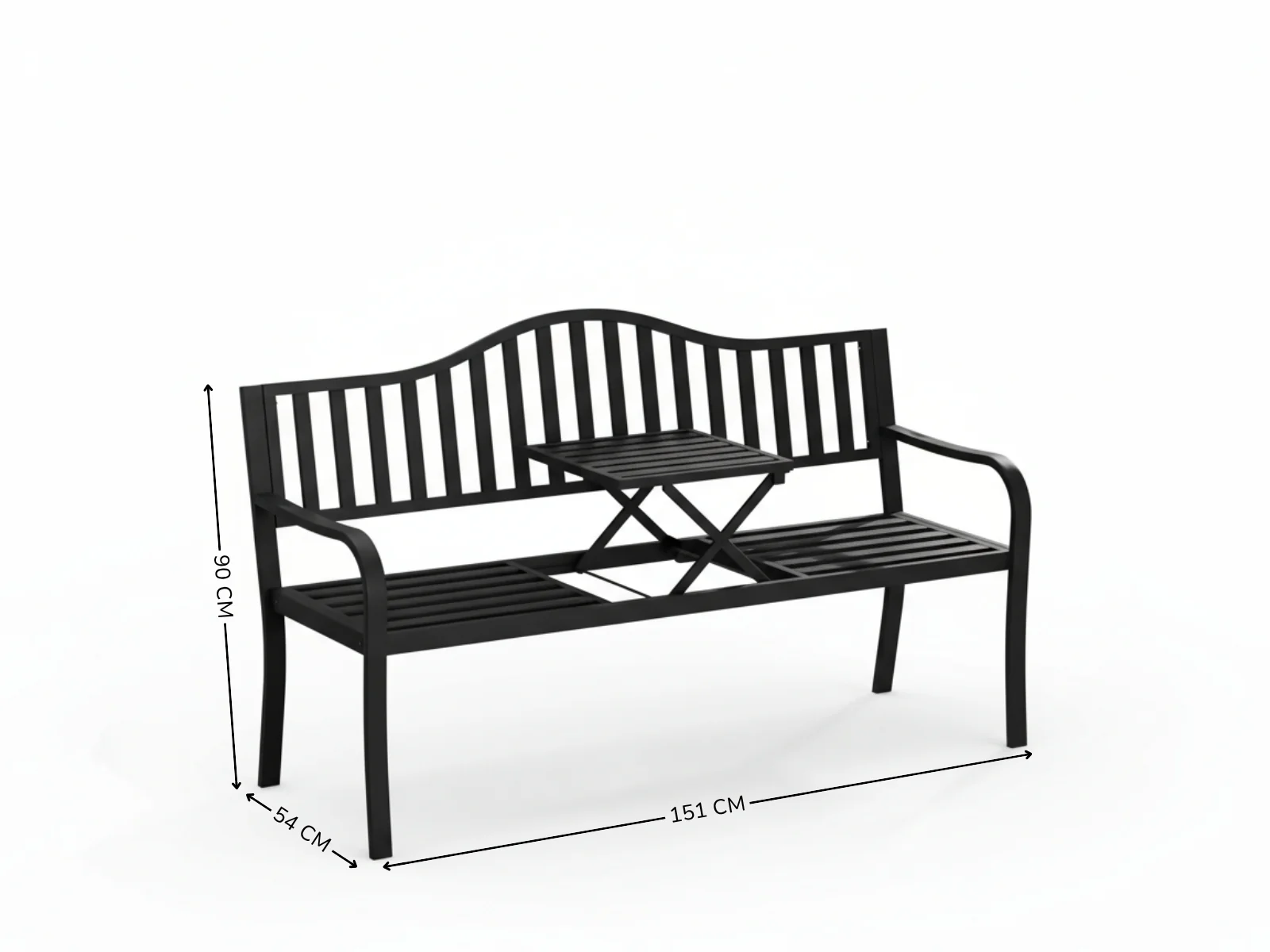 Arteferro Garden Bench with Fold Table - Black - Image 10