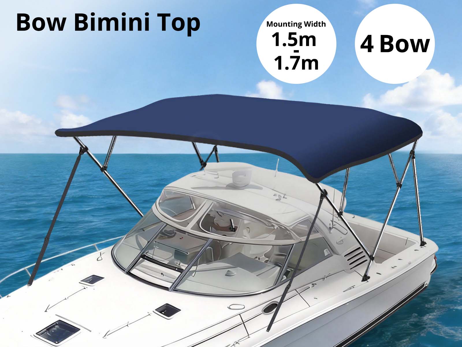4 Bow Boat Bimini Top 1.5–1.7m – Navy - Image 2