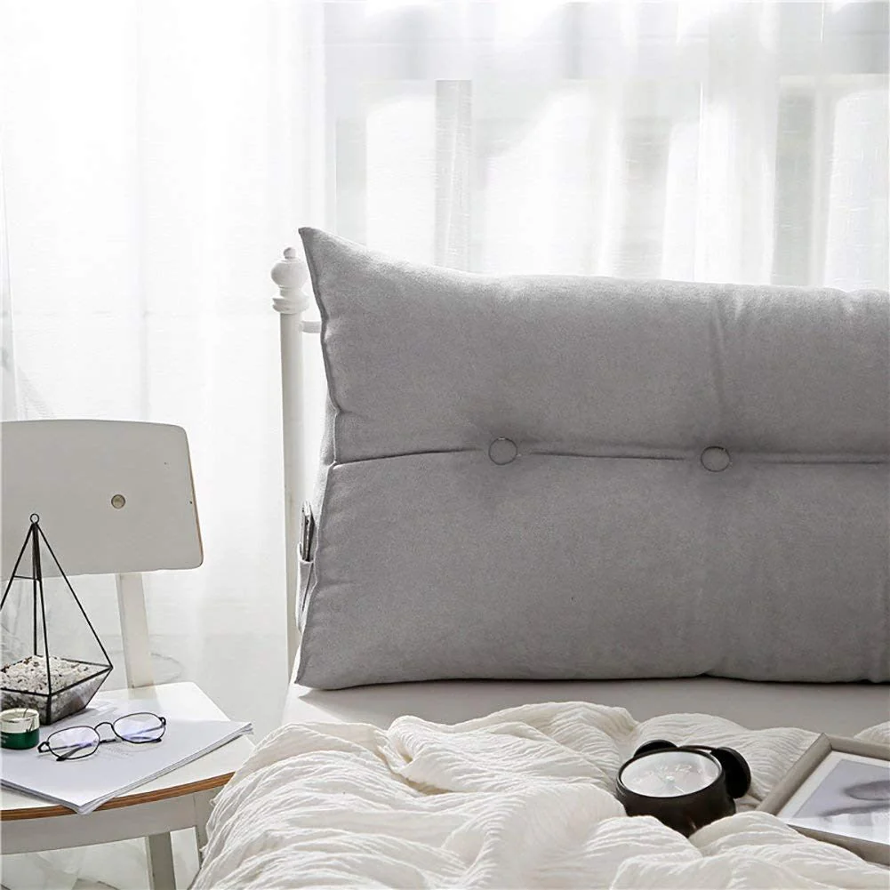 DS BS 120CM Cotton Linen Filled Triangular Wedge Bed Cushion-Gray - Image 5
