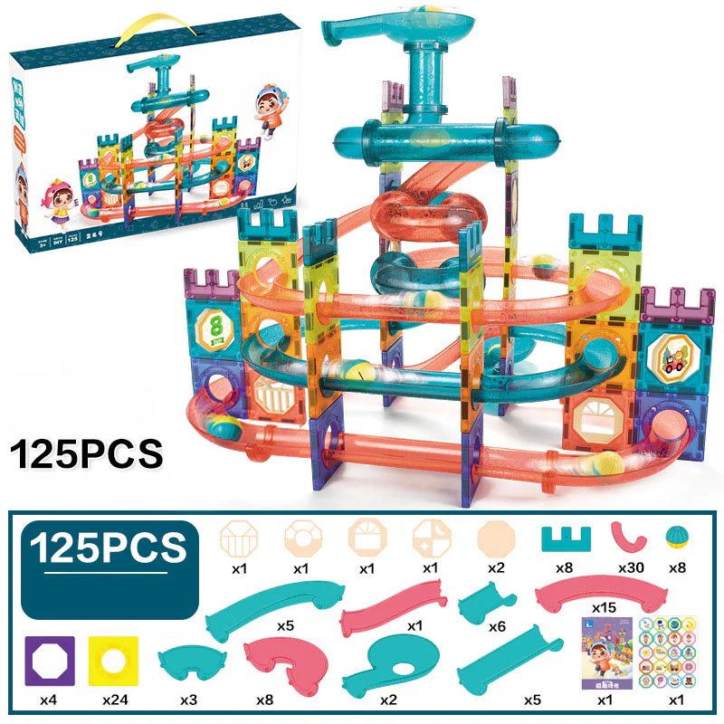 DS BS 125Pcs Magnetic Tiles Marble Run STEM Building Toys - Image 7