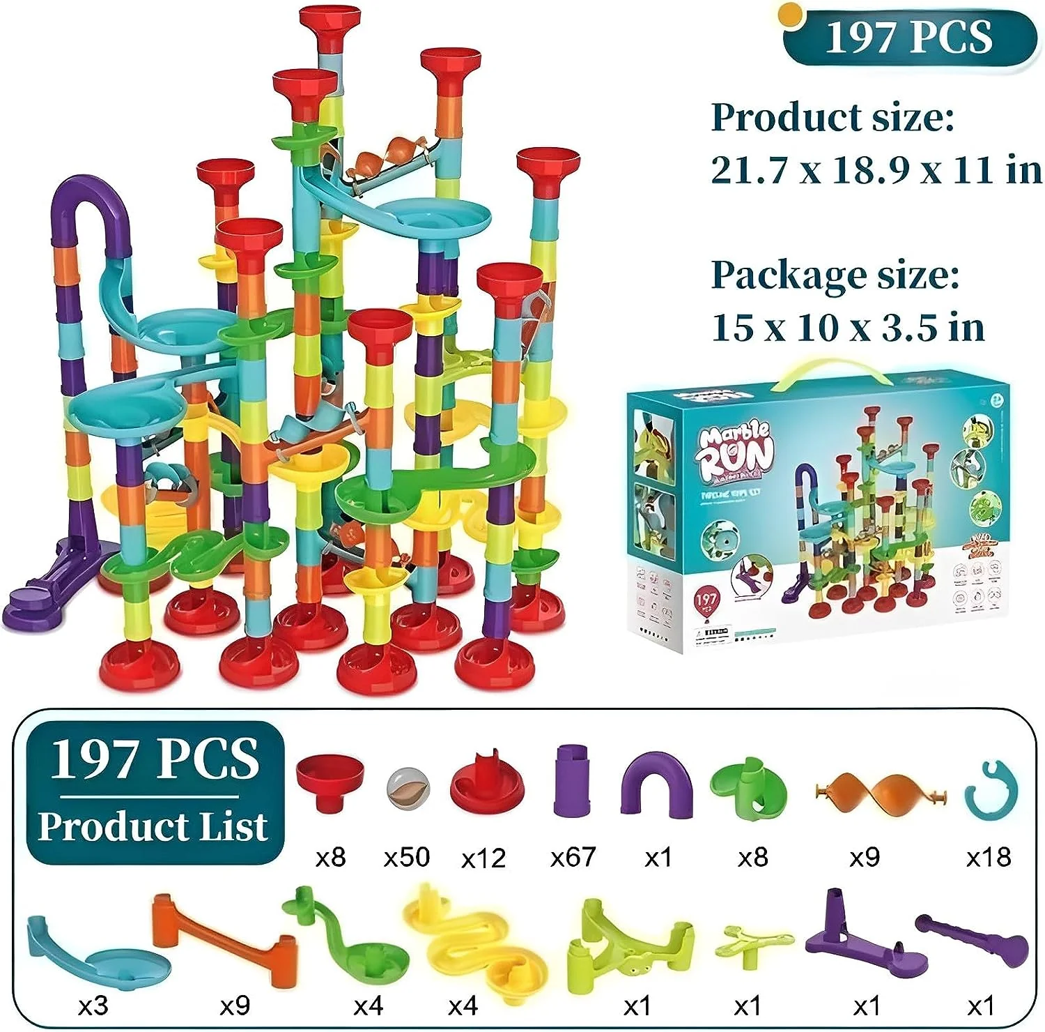 DS BS 197Pcs Piece DIY Marble Run Race Set - Image 4
