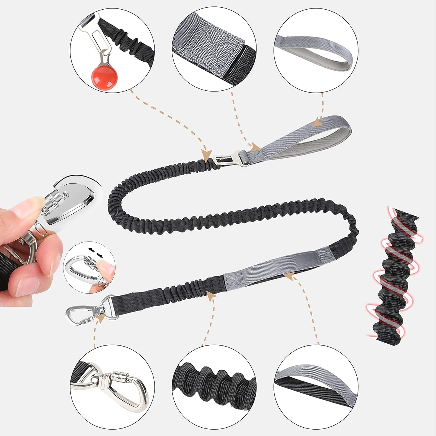 DS BS 2 in 1 Dog Bungee Leash & Car Seatbelt-Black - Image 2