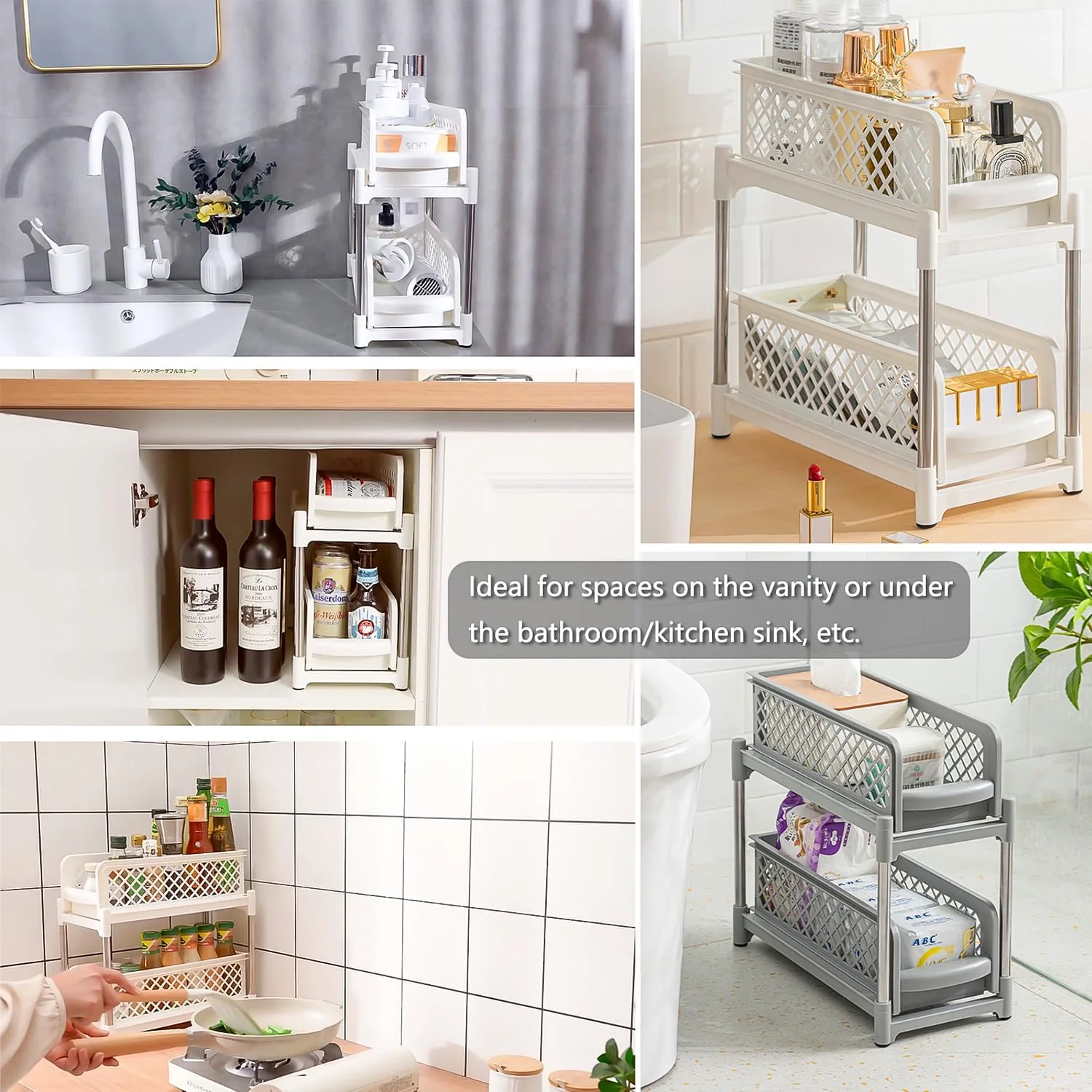 DS BS 2 Tier Bathroom Kitchen Countertop Pull Out Cabinet Organizer - Image 2