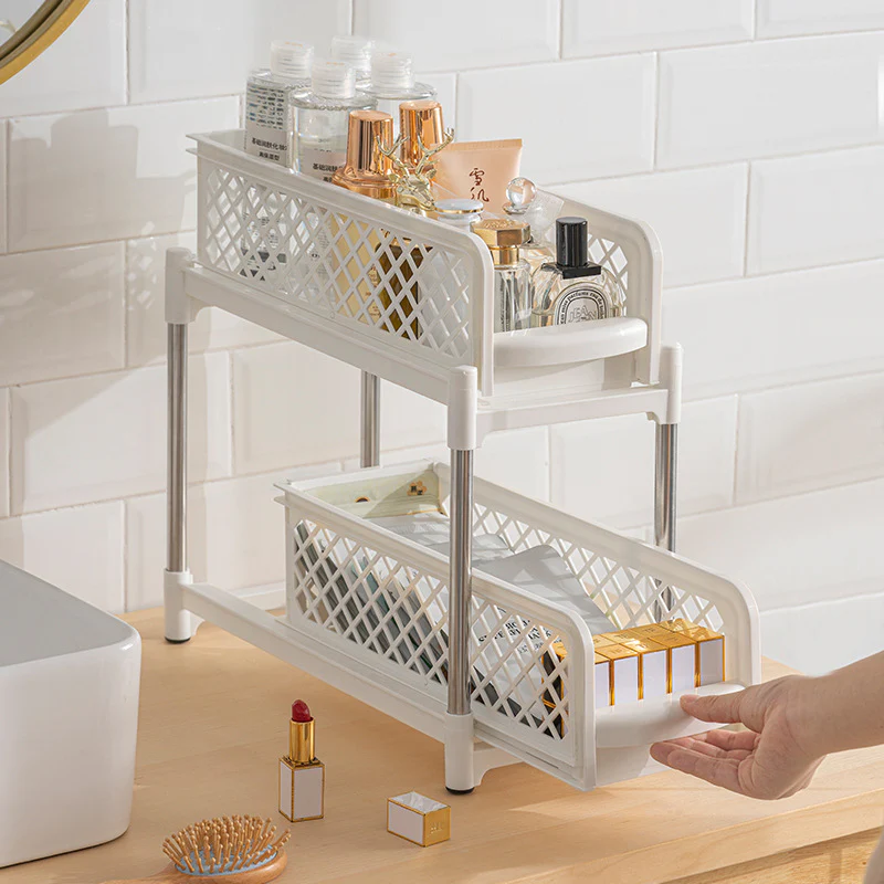 DS BS 2 Tier Bathroom Kitchen Countertop Pull Out Cabinet Organizer - Image 5