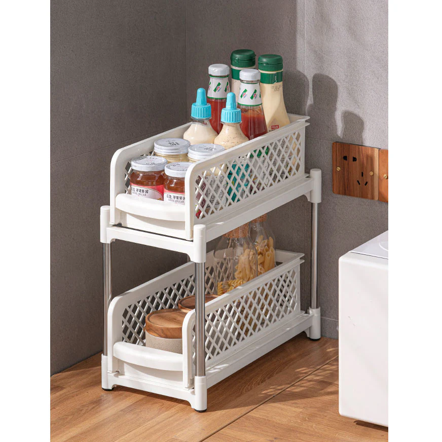 DS BS 2 Tier Bathroom Kitchen Countertop Pull Out Cabinet Organizer - Image 7