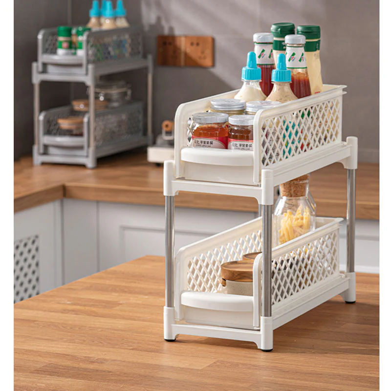 DS BS 2 Tier Bathroom Kitchen Countertop Pull Out Cabinet Organizer - Image 8