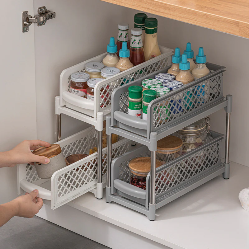 DS BS 2 Tier Bathroom Kitchen Countertop Pull Out Cabinet Organizer - Image 9