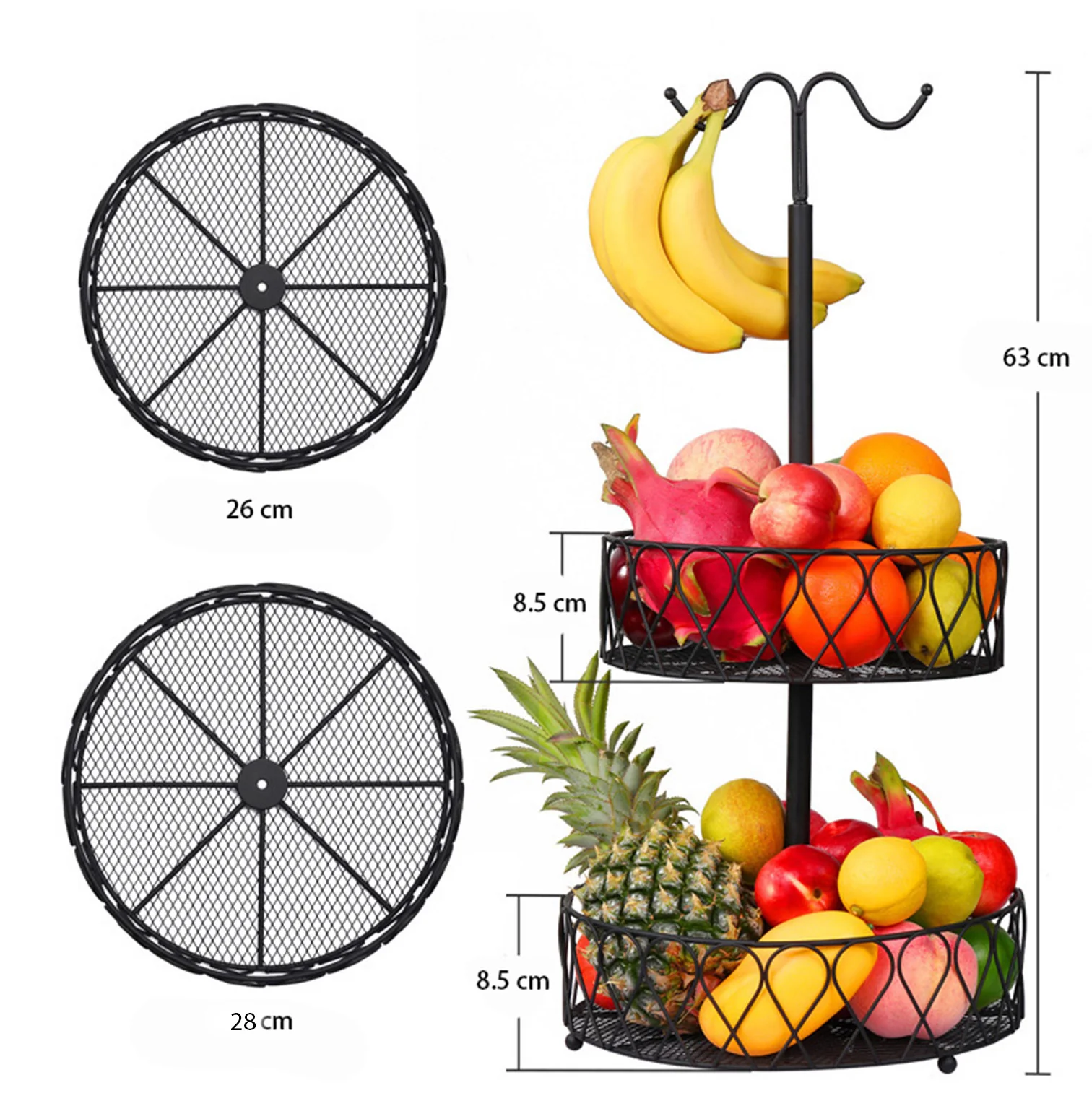 DS BS 2-Tier Fruit Basket Bowl with Banana Hanger - Image 3