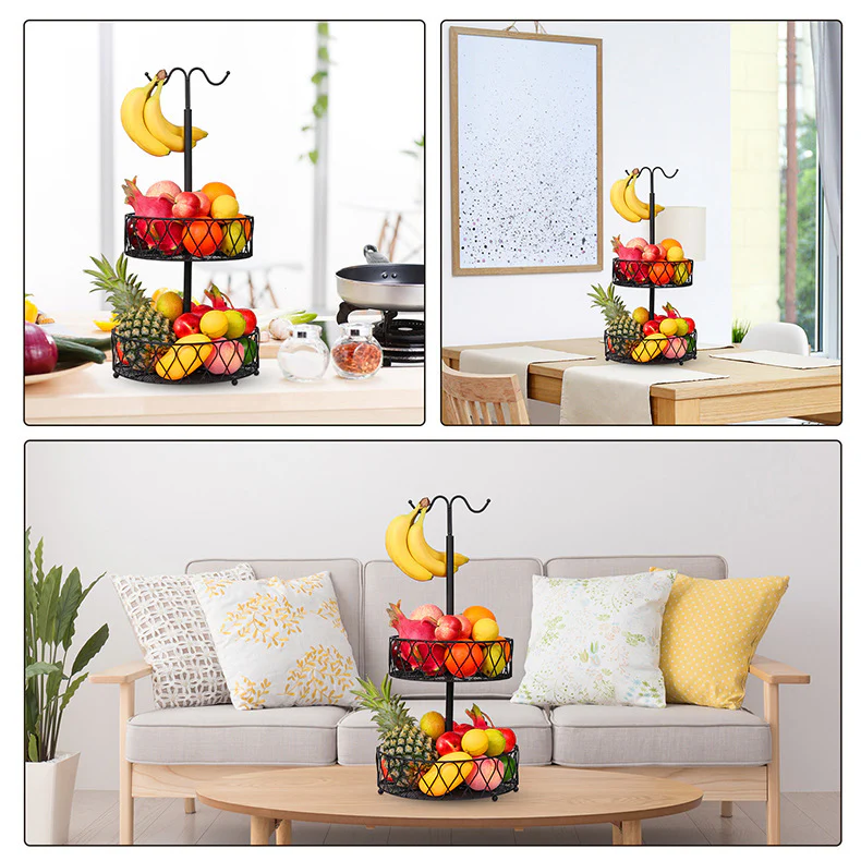DS BS 2-Tier Fruit Basket Bowl with Banana Hanger - Image 6