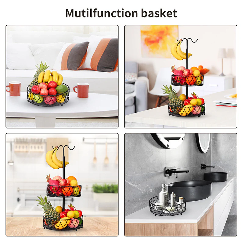 DS BS 2-Tier Fruit Basket Bowl with Banana Hanger - Image 7