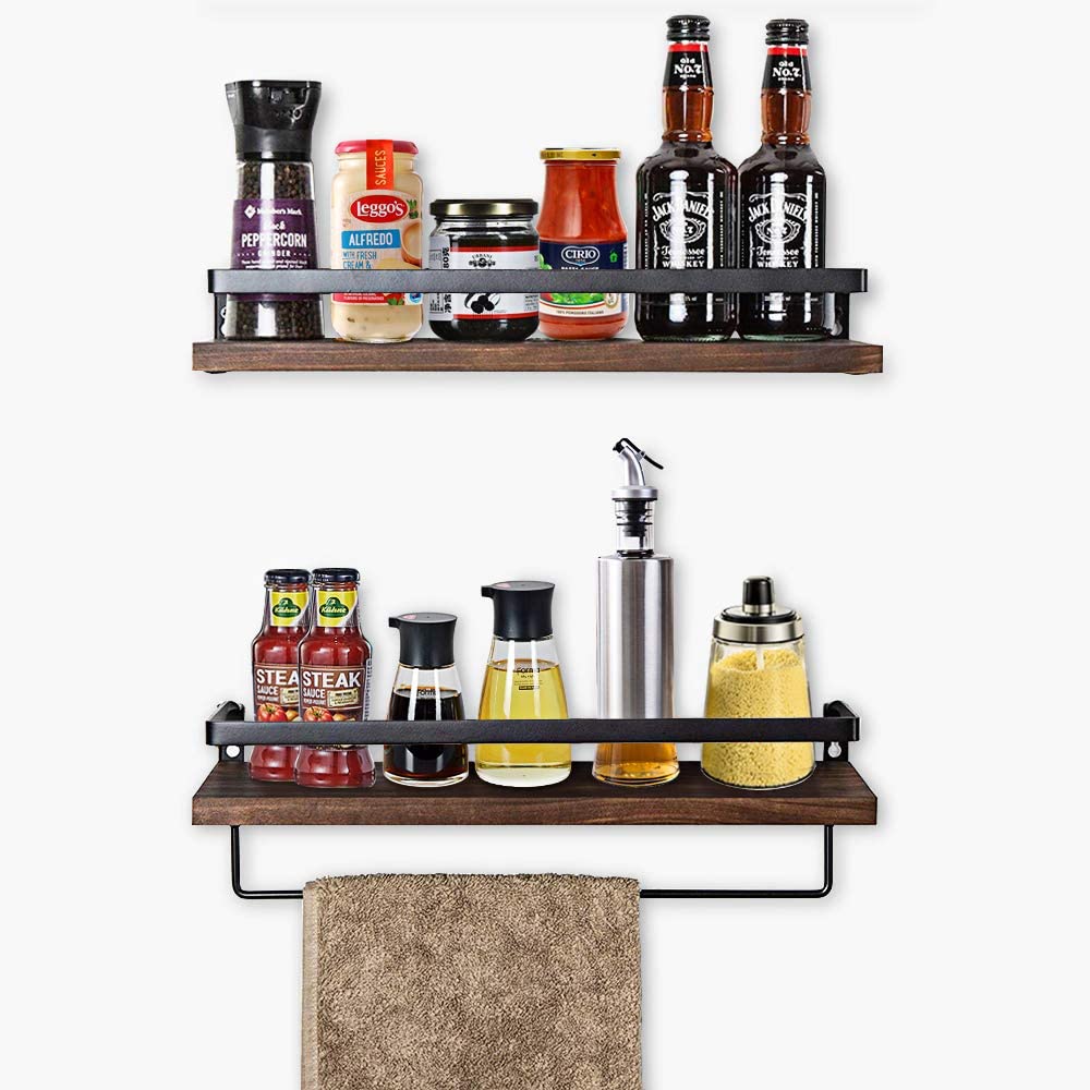 DS BS 2 Tier Rustic Floating Wall Shelves with Rails - Image 4