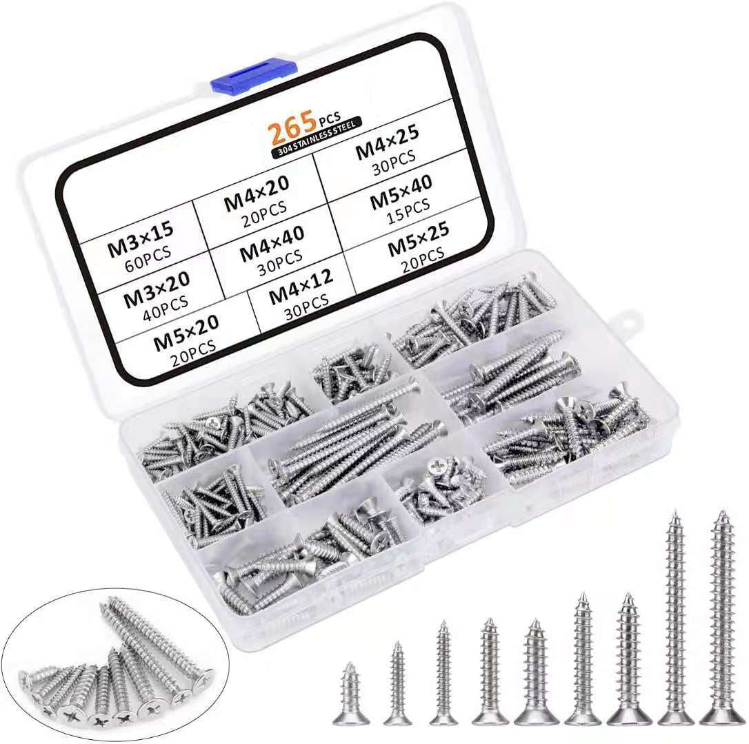 DS BS 265pc Stainless Steel Phillips Flat Head Self-Tapping Screws Set