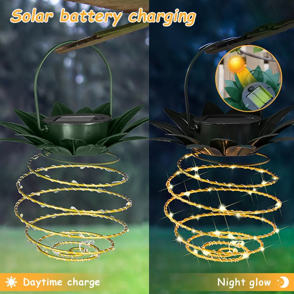 DS BS 2Pack Outdoor Solar Hanging Pineapple Lantern Lights - Image 6