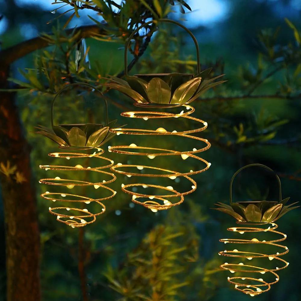 DS BS 2Pack Outdoor Solar Hanging Pineapple Lantern Lights - Image 8