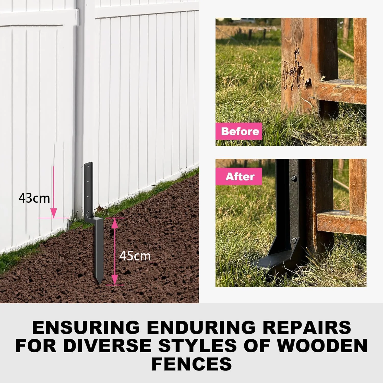 DS BS 2Pcs Fence Post Repair Anchor Ground Spike - Image 3