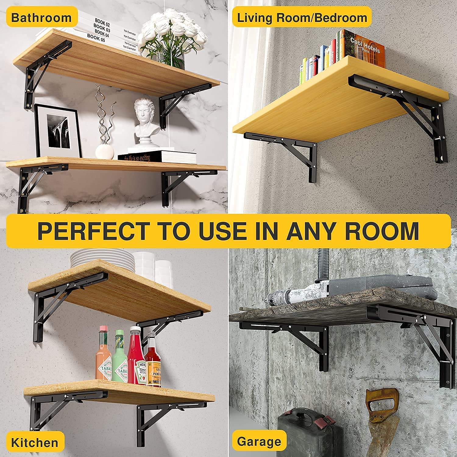DS BS 2pcs Space Saving Wall Mounted DIY Folding Shelf Brackets-35x17cm - Image 8