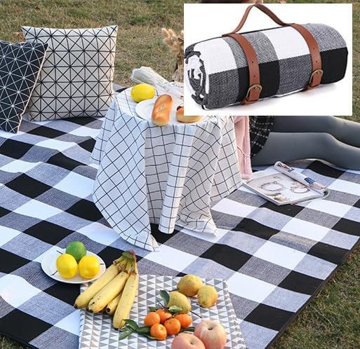 DS BS 2x2M Portable Picnic Blanket with Comfort Carry Strap-Black Striped - Image 3