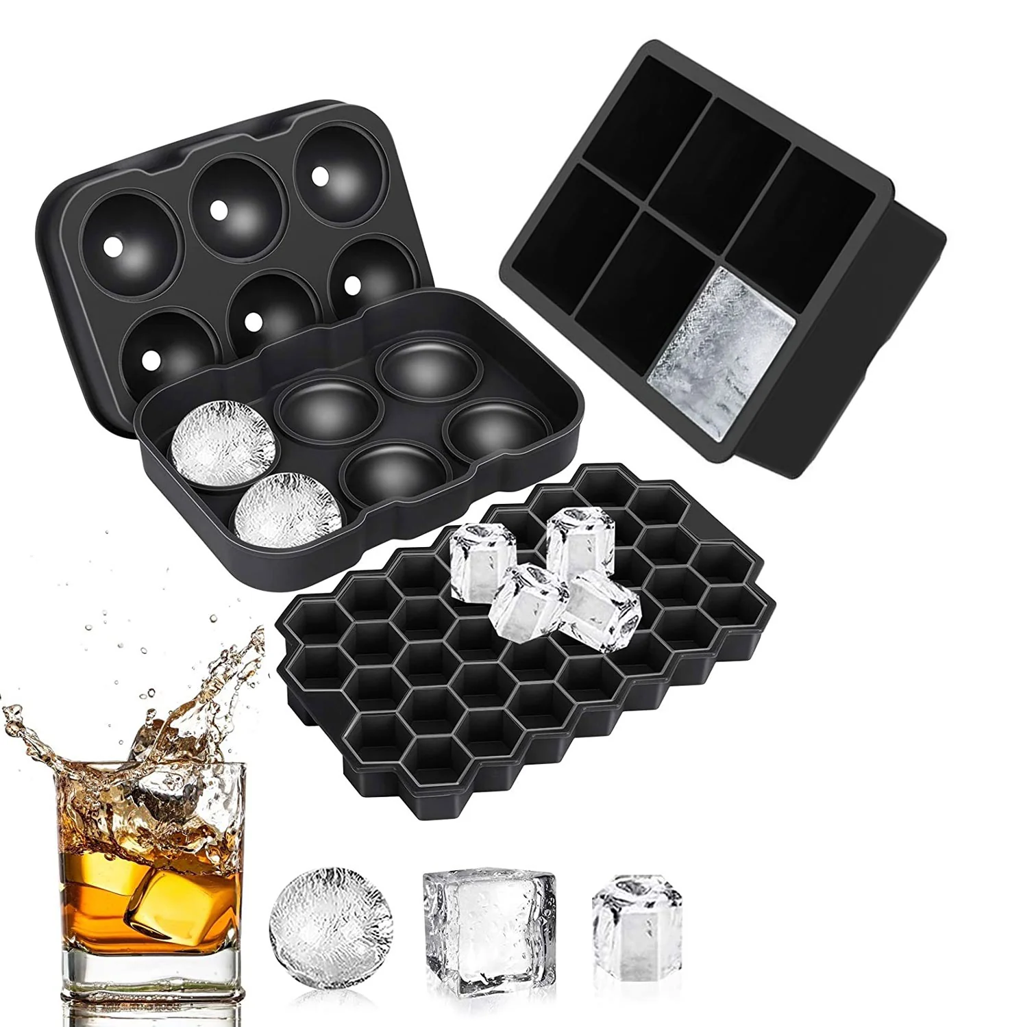 DS BS 3 Pcs Silicone Ice Cube Molds Set - Image 3