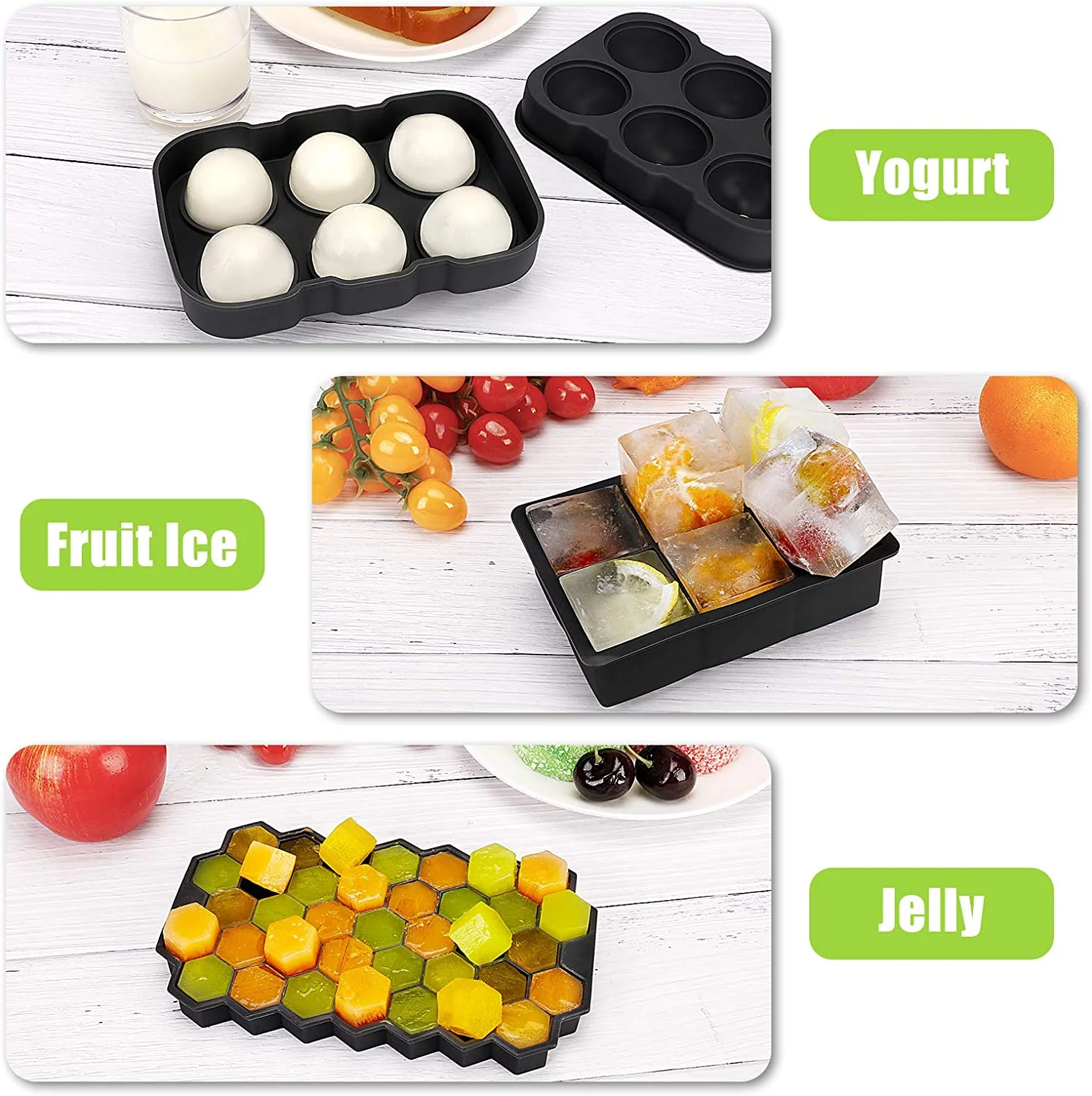 DS BS 3 Pcs Silicone Ice Cube Molds Set - Image 4