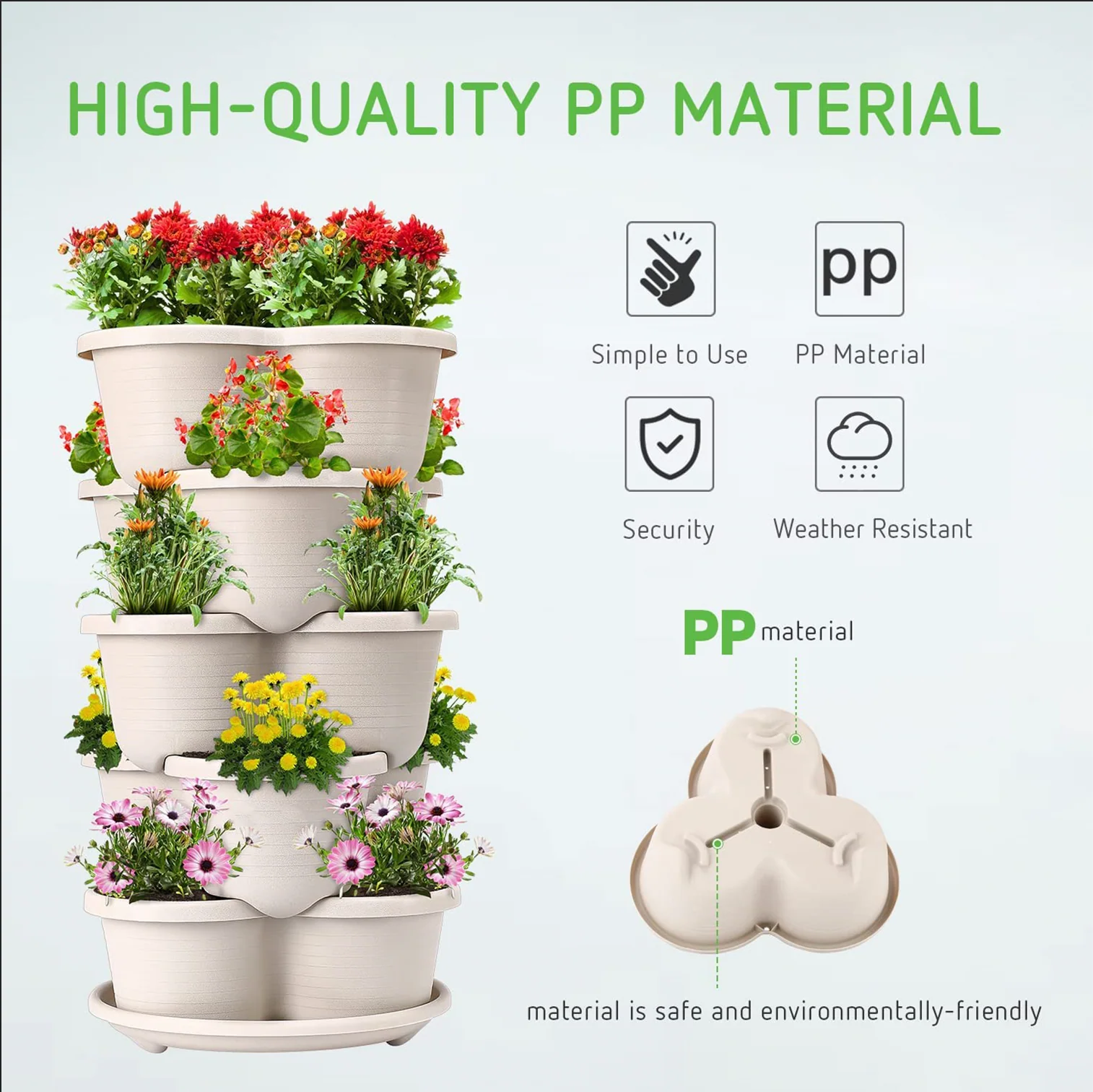DS BS 3 Tier Vertical Stackable Planter for Flowers Herbs Vegetables-White - Image 3
