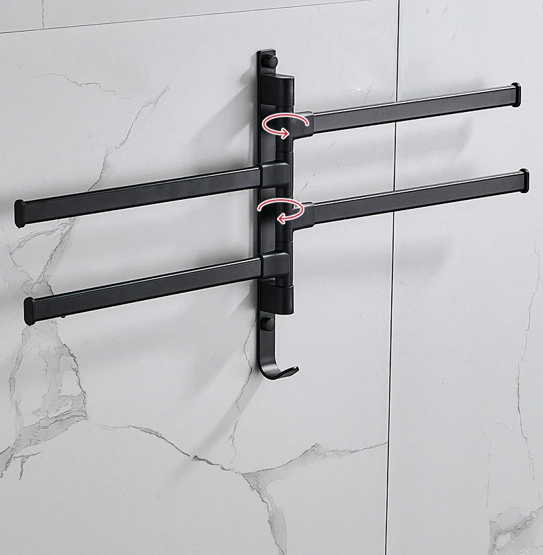 DS BS 4-Arm Bathroom Swing Hanger Towel Rack-Black - Image 2