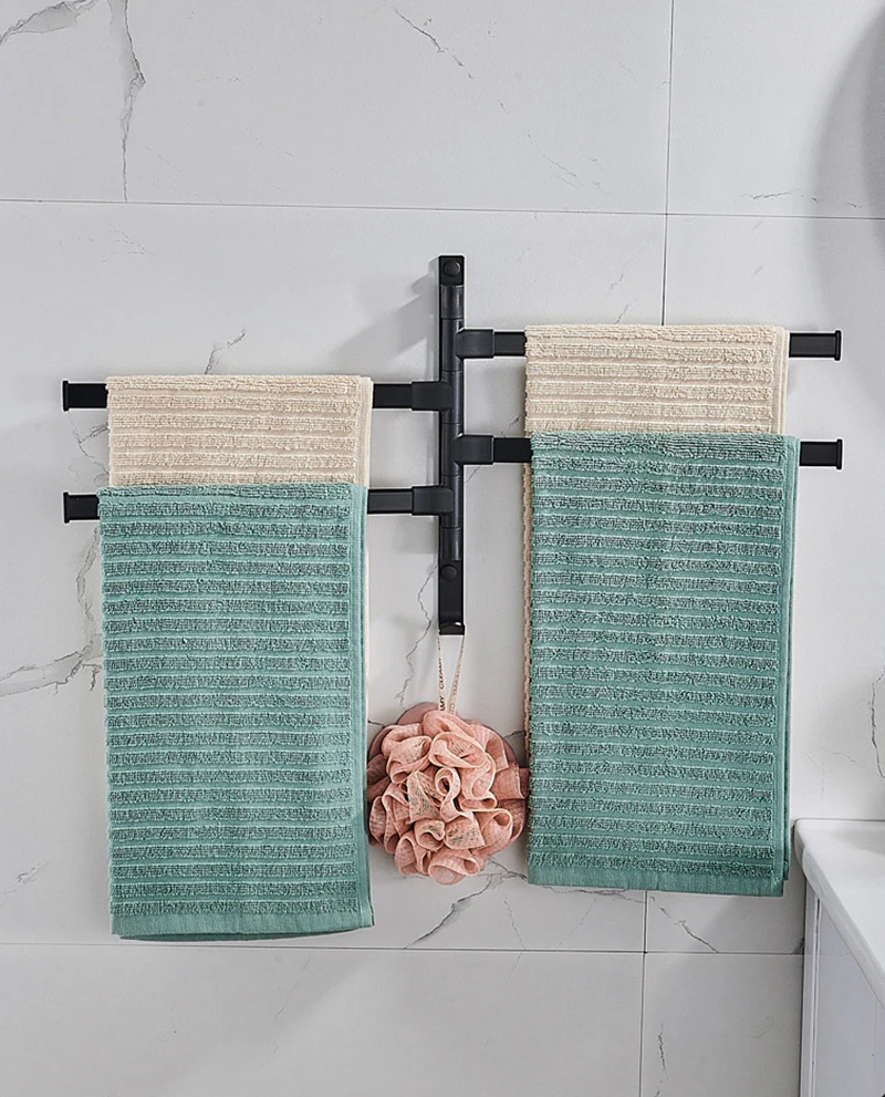 DS BS 4-Arm Bathroom Swing Hanger Towel Rack-Black - Image 3