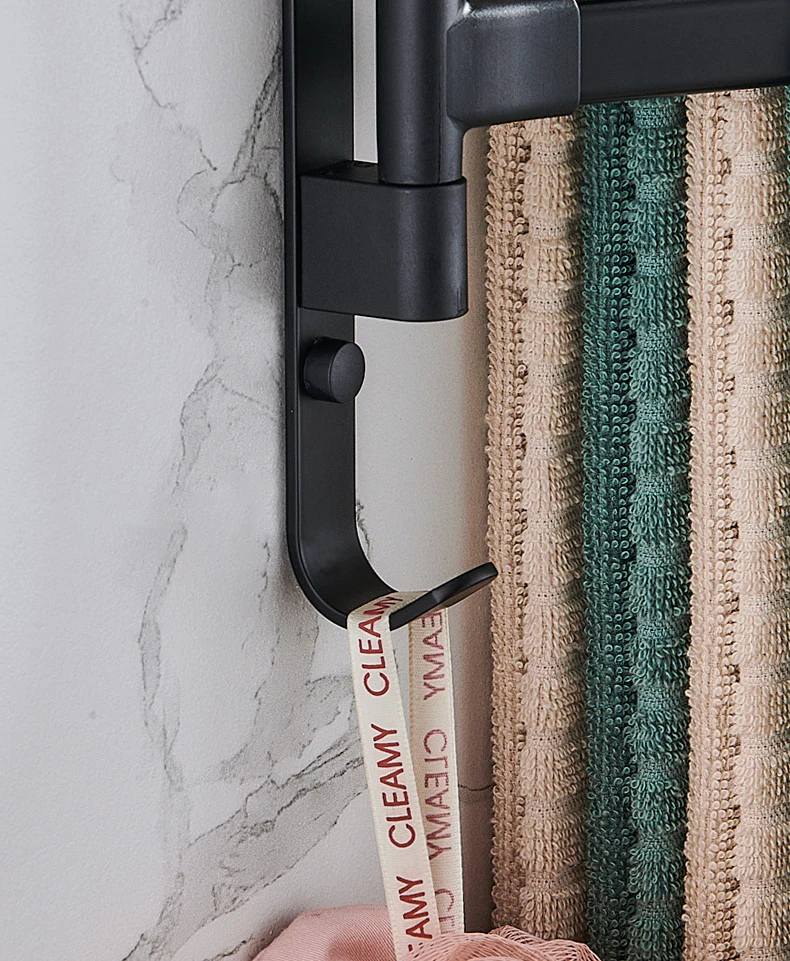 DS BS 4-Arm Bathroom Swing Hanger Towel Rack-Black - Image 4