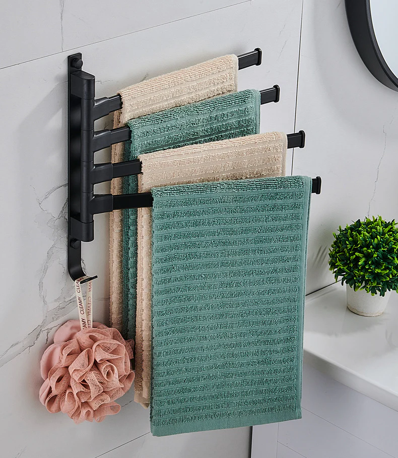 DS BS 4-Arm Bathroom Swing Hanger Towel Rack-Black - Image 5