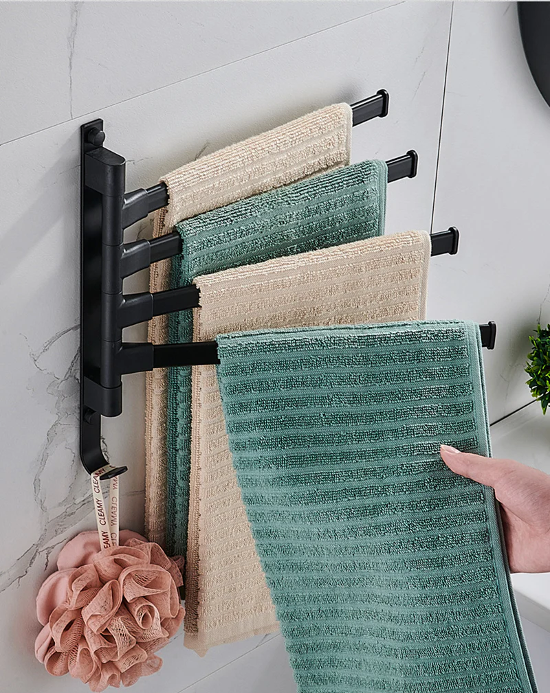DS BS 4-Arm Bathroom Swing Hanger Towel Rack-Black - Image 7