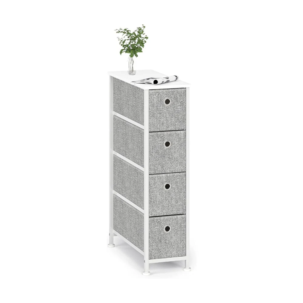DS BS 4 Drawers Narrow Steel Frame Fabric Storage Chest-Gray - Image 4