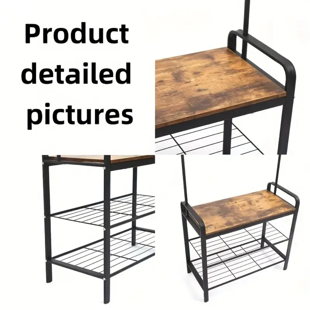 DS BS 4-in-1 Hall Tree Coat Rack with Shoe Bench and Storage Shelves - Image 2