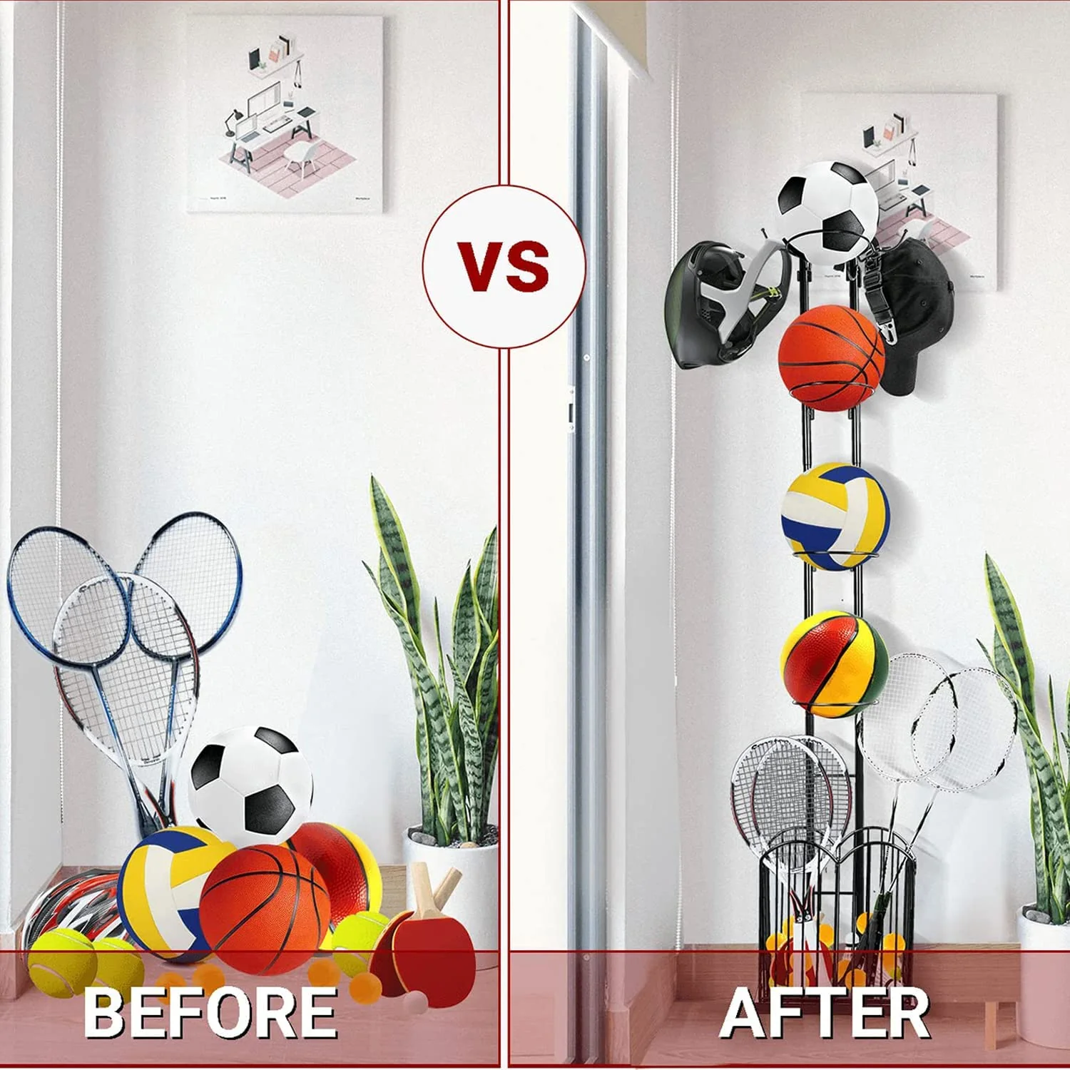 DS BS 4 Tier Sports Equipment Ball Storage Rack with Basket - Image 8