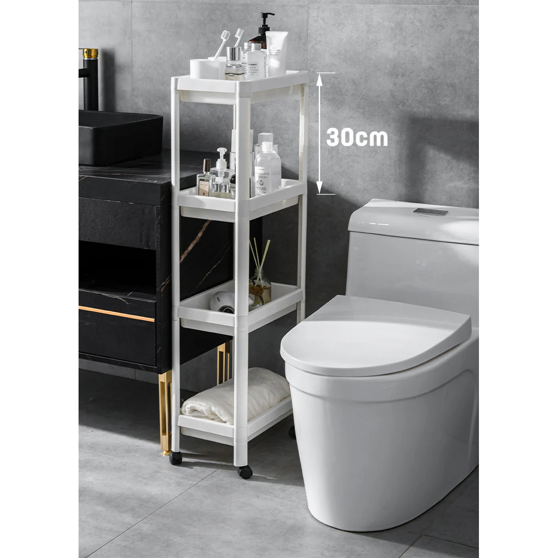 DS BS 4 Tier Wide Slide-Out Trolley Rack Shelf Organizer - Image 8