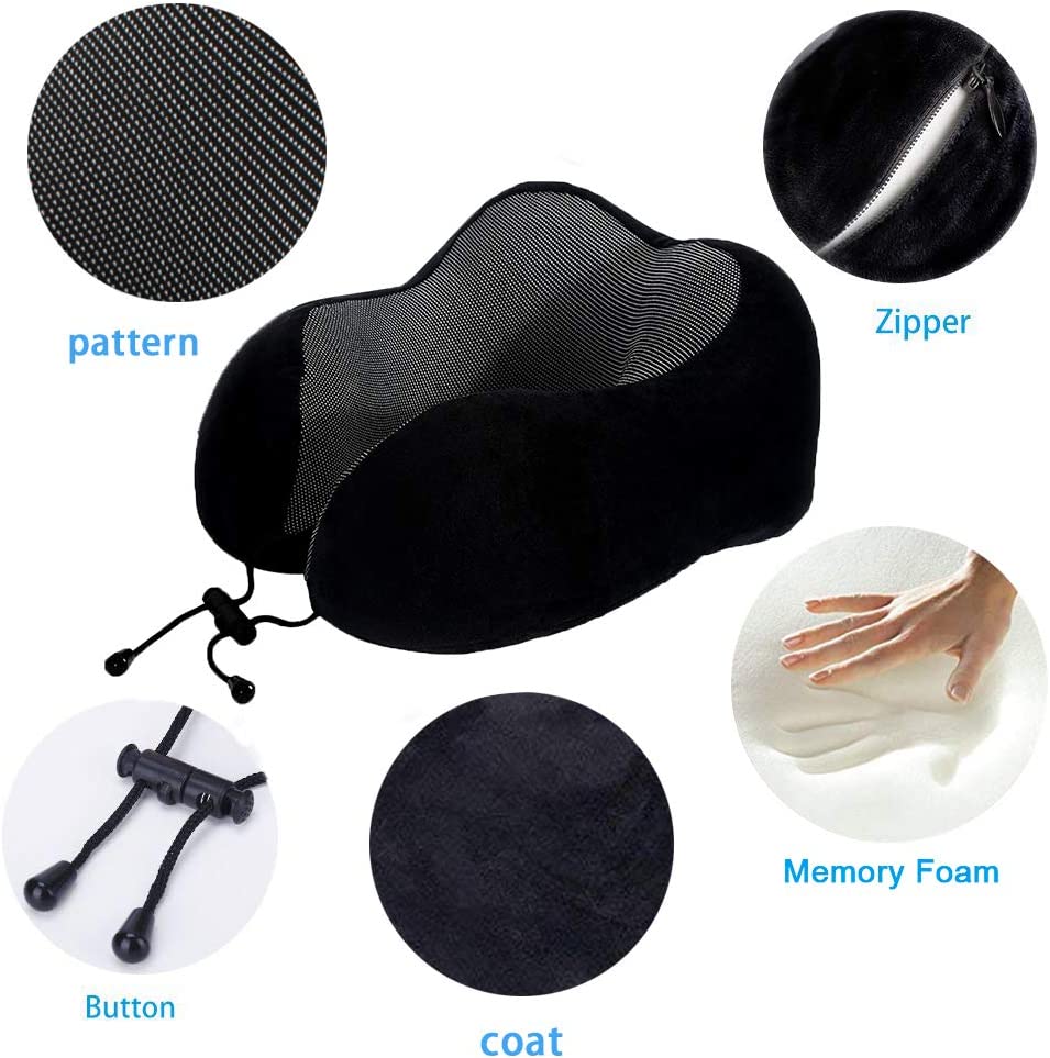 DS BS 4Pcs Airplane Travel Kit With Neck Pillow,Eye Masks,Earplugs-Black - Image 4