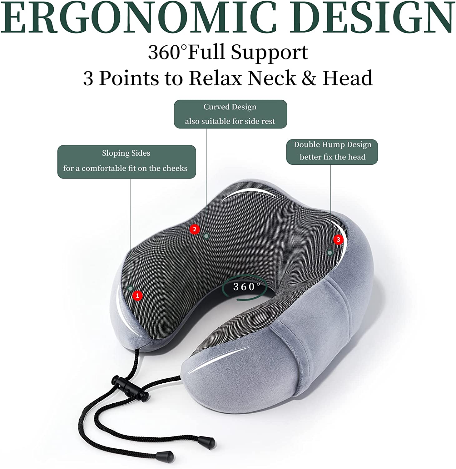 DS BS 4Pcs Airplane Travel Kit With Neck Pillow,Eye Masks,Earplugs-Grey - Image 3