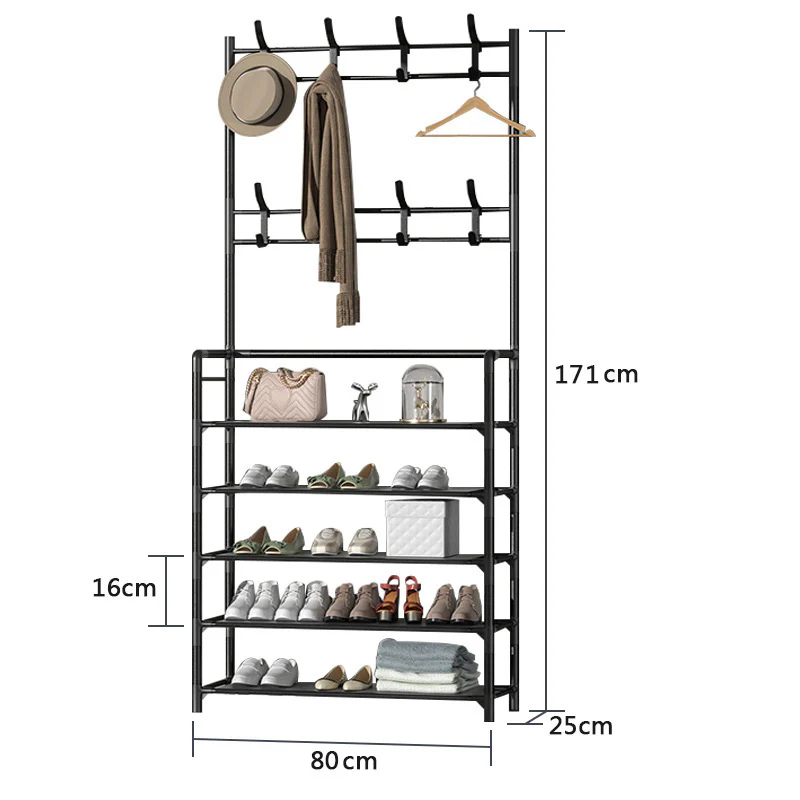 DS BS 5 Tier Multifunctional Hat Rack Shoes Rack Hall Tree-Black - Image 3